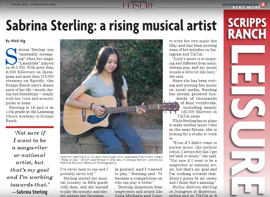 Sabrina Sterling in Scripps Ranch News, January 2022.